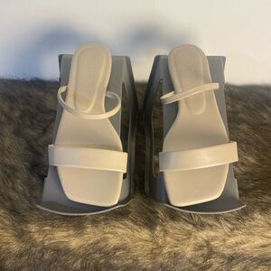 Cream Sandals with Chunky Platform Sole